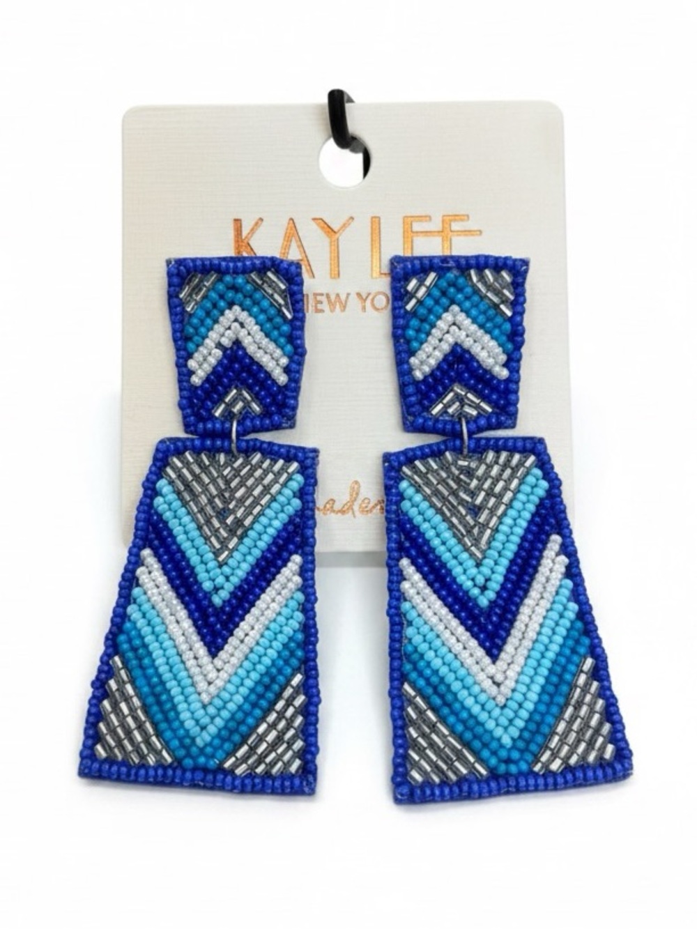 Kaylee Blue Chevron Beaded Drop Earrings